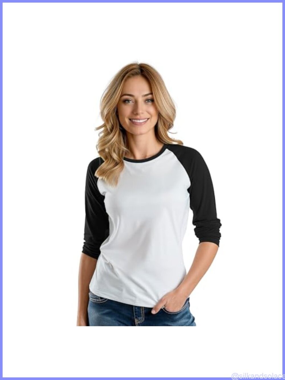 Women's 3/4 Sleeve Baseball Tee Raglan Casual Blouse Crewneck Top